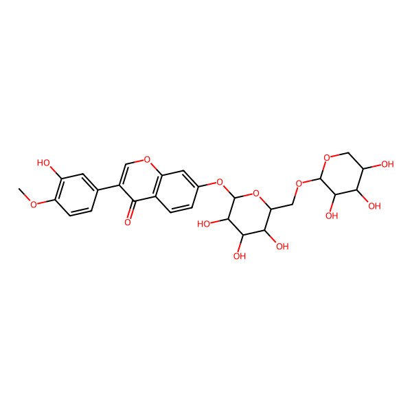 2D Structure of 3'-Hydroxy-4'-methoxy-7-(6-O-(beta-D-xylopyranosyl)-beta-D-glucopyranosyloxy)isoflavone