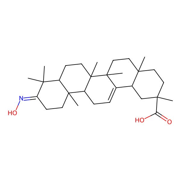 2D Structure of (2R,4aS,6aR,6aS,6bR,8aR,10Z,12aR,14bR)-10-hydroxyimino-2,4a,6a,6b,9,9,12a-heptamethyl-3,4,5,6,6a,7,8,8a,11,12,13,14b-dodecahydro-1H-picene-2-carboxylic acid