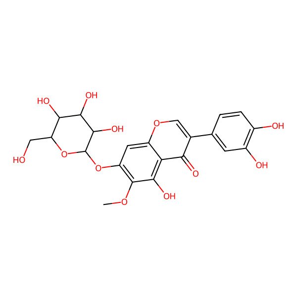 2D Structure of 3-(3,4-dihydroxyphenyl)-5-hydroxy-6-methoxy-7-[(2S,3R,4S,5S,6R)-3,4,5-trihydroxy-6-(hydroxymethyl)oxan-2-yl]oxychromen-4-one