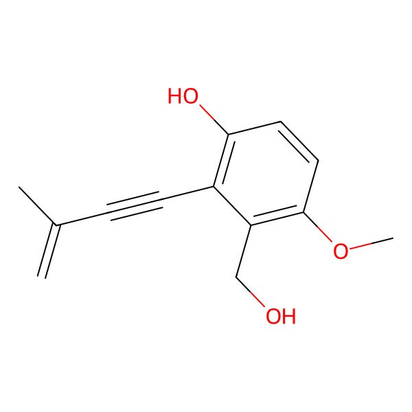 2D Structure of 3-(Hydroxymethyl)-4-methoxy-2-(3-methylbut-3-en-1-yn-1-yl)phenol