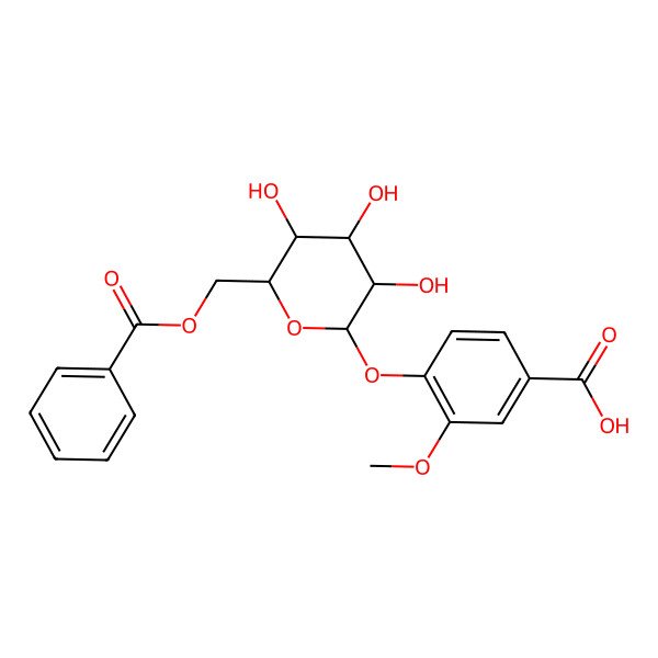 2D Structure of 4-[(2S,3R,4S,5S,6R)-6-(benzoyloxymethyl)-3,4,5-trihydroxyoxan-2-yl]oxy-3-methoxybenzoic acid