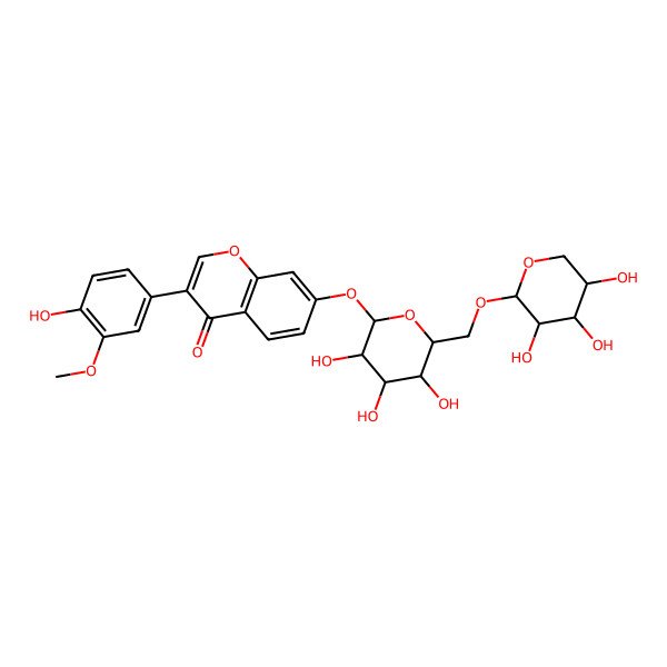 2D Structure of 3'-Methoxy-4'-hydroxy-7-(6-O-(beta-D-xylopyranosyl)-beta-D-glucopyranosyloxy)isoflavone