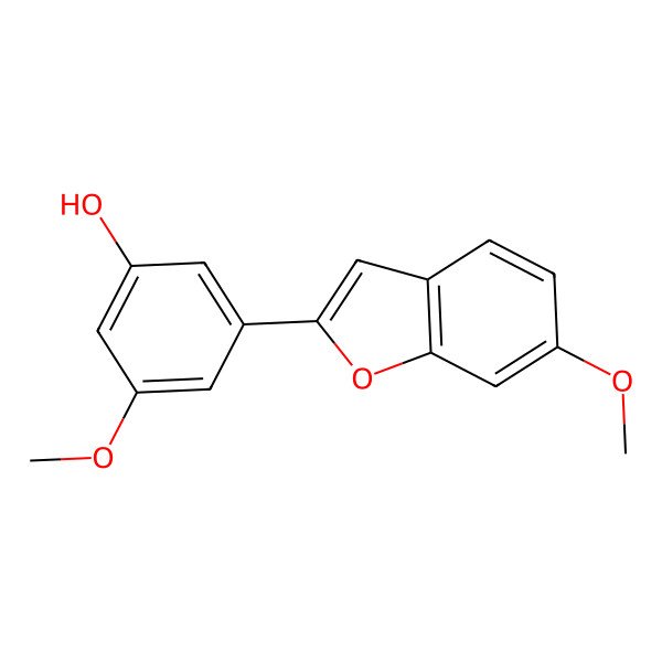 2D Structure of 3-Methoxy-5-(6-methoxy-1-benzofuran-2-yl)phenol 2D Structure of 3-Methoxy-5-(6-methoxy-1-benzofuran-2-yl)phenol