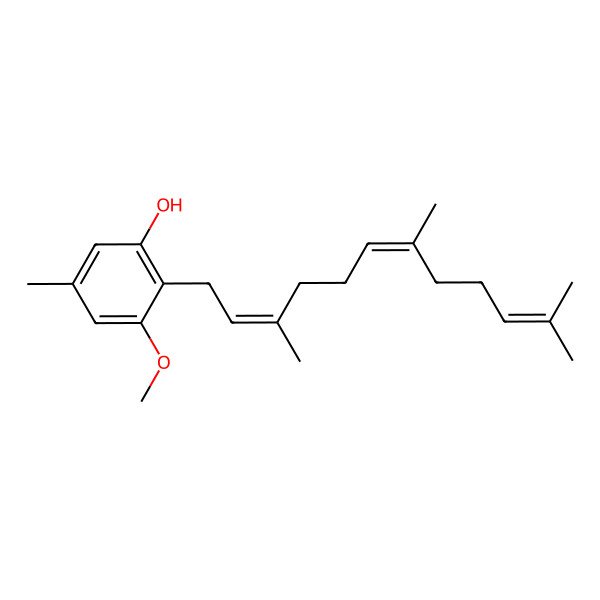 2D Structure of 3-Methoxy-5-methyl-2-[(2E,6E)-3,7,11-trimethyl-2,6,10-dodecatrienyl]phenol