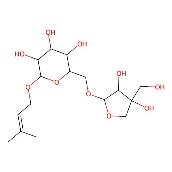 2D Structure of (2R,3S,4S,5R,6R)-2-[[(2R,3R,4R)-3,4-dihydroxy-4-(hydroxymethyl)oxolan-2-yl]oxymethyl]-6-(3-methylbut-2-enoxy)oxane-3,4,5-triol