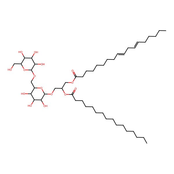 2D Structure of [(2S)-2-hexadecanoyloxy-3-[(2R,3R,4S,5R,6R)-3,4,5-trihydroxy-6-[[(2S,3R,4S,5R,6R)-3,4,5-trihydroxy-6-(hydroxymethyl)oxan-2-yl]oxymethyl]oxan-2-yl]oxypropyl] (9Z,12Z)-octadeca-9,12-dienoate