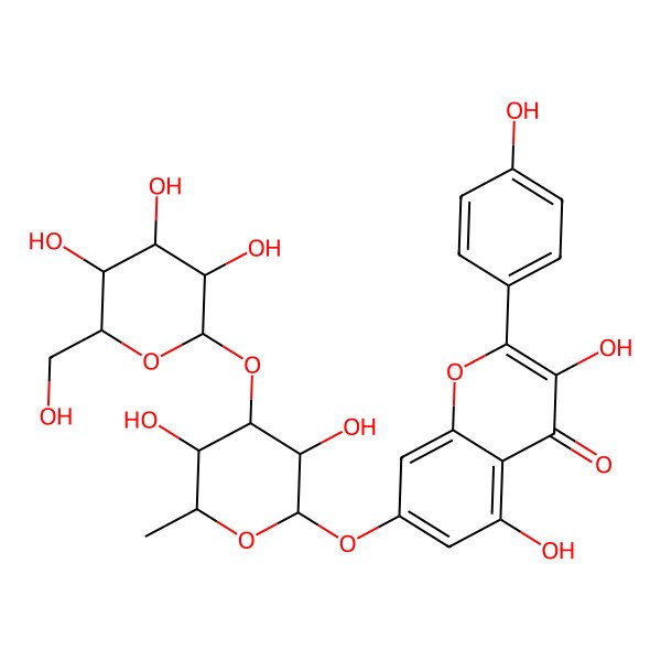 2D Structure of 7-[(2S,3R,4R,5S,6S)-3,5-dihydroxy-6-methyl-4-[(2S,3R,4S,5S,6R)-3,4,5-trihydroxy-6-(hydroxymethyl)oxan-2-yl]oxyoxan-2-yl]oxy-3,5-dihydroxy-2-(4-hydroxyphenyl)chromen-4-one