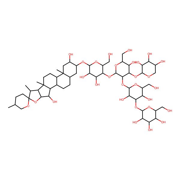 2D Structure of 3-O-(Glcb1-3Galb1-2-(Xylb1-3)-Glcb1-4Galb)-(25R)-5alpha-spirostan-2alpha,3beta,15beta-triol