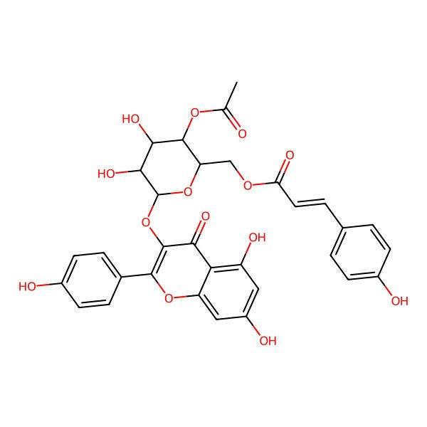 2D Structure of 3-O-Kaempferol 4-O-acetyl-6-O-(trans-coumaroyl)-beta-D-glucopyranoside