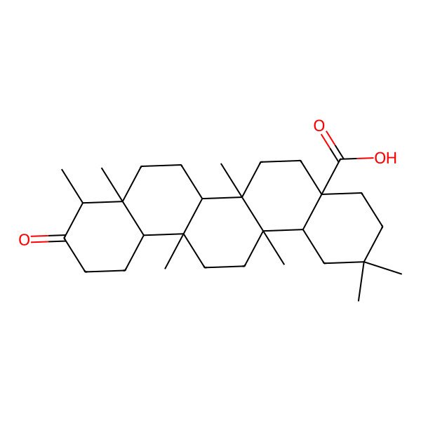 2D Structure of (4aS,6aS,6aR,6bS,8aS,9R,12aS,14aS,14bS)-2,2,6a,6a,8a,9,14a-heptamethyl-10-oxo-3,4,5,6,6b,7,8,9,11,12,12a,13,14,14b-tetradecahydro-1H-picene-4a-carboxylic acid
