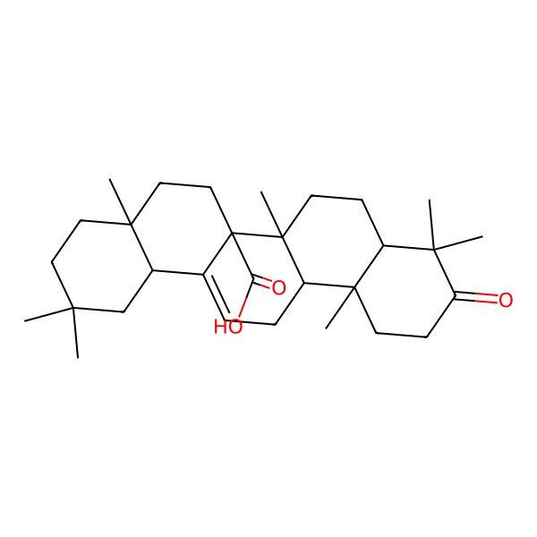 2D Structure of (4aR,6aR,6aR,6bR,8aR,12aR,14bR)-2,2,4a,6b,9,9,12a-heptamethyl-10-oxo-3,4,5,6,6a,7,8,8a,11,12,13,14b-dodecahydro-1H-picene-6a-carboxylic acid 2D Structure of (4aR,6aR,6aR,6bR,8aR,12aR,14bR)-2,2,4a,6b,9,9,12a-heptamethyl-10-oxo-3,4,5,6,6a,7,8,8a,11,12,13,14b-dodecahydro-1H-picene-6a-carboxylic acid