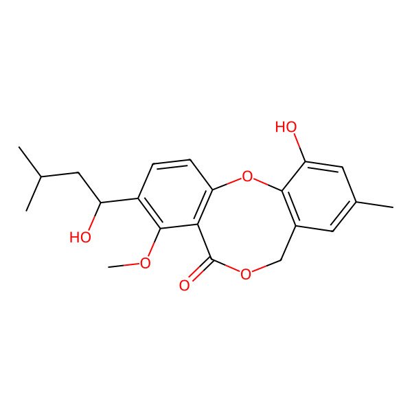 2D Structure of 3-[(R)-1-Hydroxy-3-methylbutyl]-4-methoxy-9-methyl-11-hydroxy-5H,7H-dibenzo[b,g][1,5]dioxocin-5-one