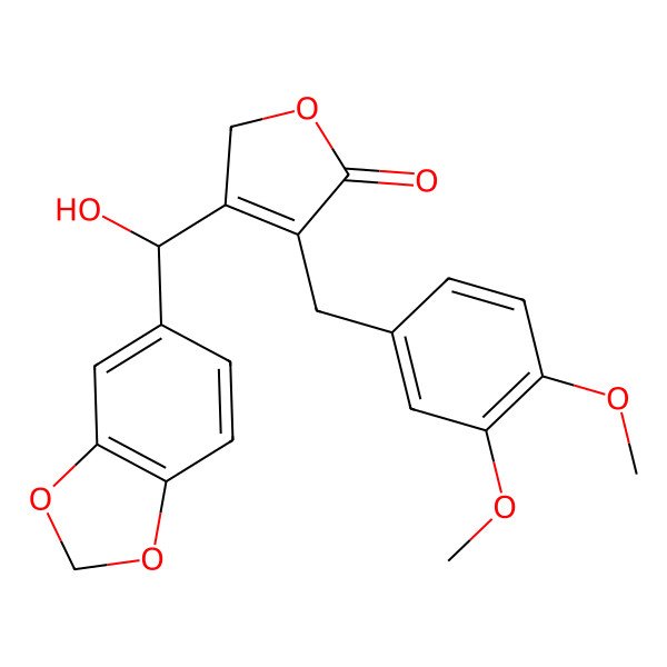 2D Structure of 3-[(R)-1,3-benzodioxol-5-yl(hydroxy)methyl]-4-[(3,4-dimethoxyphenyl)methyl]-2H-furan-5-one
