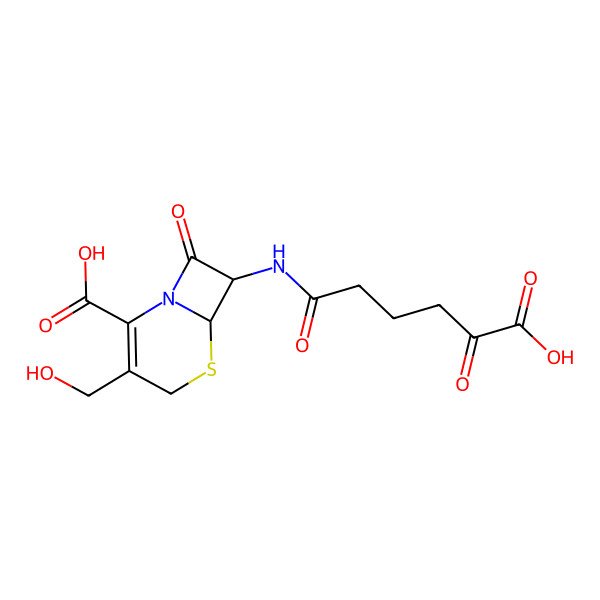 2D Structure of (6R,7R)-7-[(5-carboxy-5-oxopentanoyl)amino]-3-(hydroxymethyl)-8-oxo-5-thia-1-azabicyclo[4.2.0]oct-2-ene-2-carboxylic acid