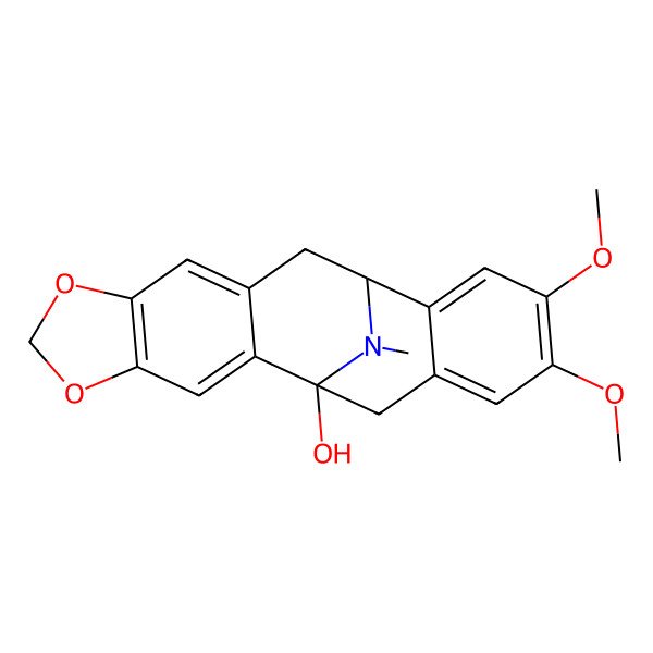 2D Structure of (1R,12S)-15,16-dimethoxy-20-methyl-5,7-dioxa-20-azapentacyclo[10.7.1.02,10.04,8.013,18]icosa-2,4(8),9,13,15,17-hexaen-1-ol