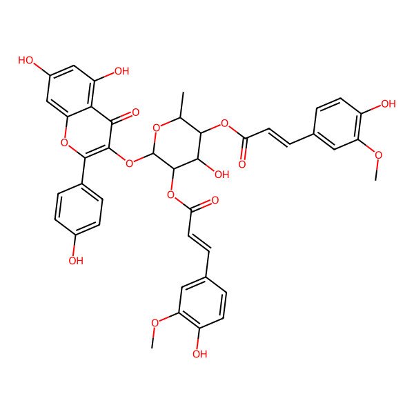 2D Structure of [(2S,3R,4R,5R,6S)-6-[5,7-dihydroxy-2-(4-hydroxyphenyl)-4-oxochromen-3-yl]oxy-4-hydroxy-5-[(E)-3-(4-hydroxy-3-methoxyphenyl)prop-2-enoyl]oxy-2-methyloxan-3-yl] (E)-3-(4-hydroxy-3-methoxyphenyl)prop-2-enoate