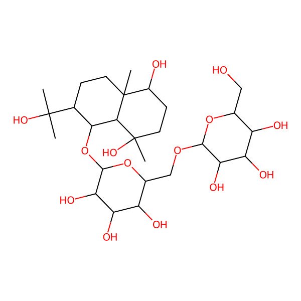 2D Structure of (2S,3R,4S,5S,6R)-2-[[(2R,3S,4S,5R,6R)-6-[[(1R,2R,4aS,5S,8R,8aR)-5,8-dihydroxy-2-(2-hydroxypropan-2-yl)-4a,8-dimethyl-1,2,3,4,5,6,7,8a-octahydronaphthalen-1-yl]oxy]-3,4,5-trihydroxyoxan-2-yl]methoxy]-6-(hydroxymethyl)oxane-3,4,5-triol