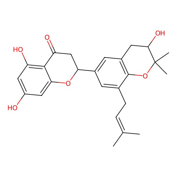 2D Structure of (2S)-5,7-dihydroxy-2-[3-hydroxy-2,2-dimethyl-8-(3-methylbut-2-enyl)-3,4-dihydrochromen-6-yl]-2,3-dihydrochromen-4-one