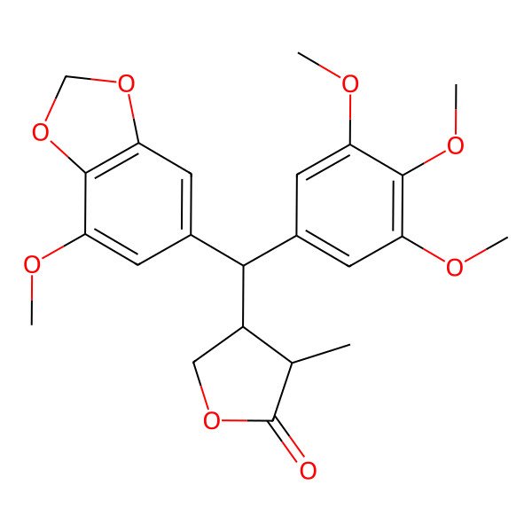 2D Structure of (3R,4S)-4-[(S)-(7-methoxy-1,3-benzodioxol-5-yl)-(3,4,5-trimethoxyphenyl)methyl]-3-methyloxolan-2-one