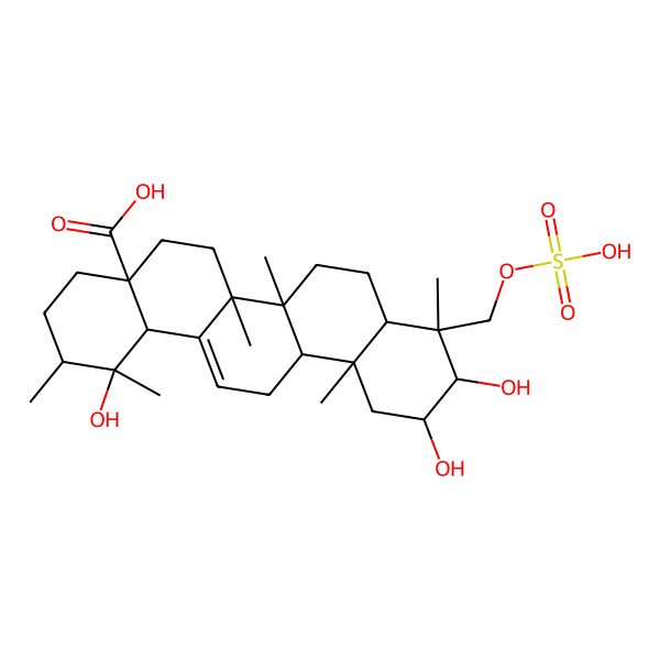 2D Structure of (1R,2R,4aS,6aR,6aS,6bR,8aR,9R,10R,11R,12aR,14bS)-1,10,11-trihydroxy-1,2,6a,6b,9,12a-hexamethyl-9-(sulfooxymethyl)-2,3,4,5,6,6a,7,8,8a,10,11,12,13,14b-tetradecahydropicene-4a-carboxylic acid