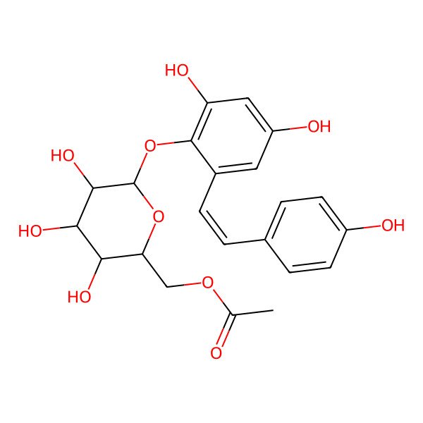 2D Structure of [(2R,3S,4S,5R,6S)-6-[2,4-dihydroxy-6-[(E)-2-(4-hydroxyphenyl)ethenyl]phenoxy]-3,4,5-trihydroxyoxan-2-yl]methyl acetate