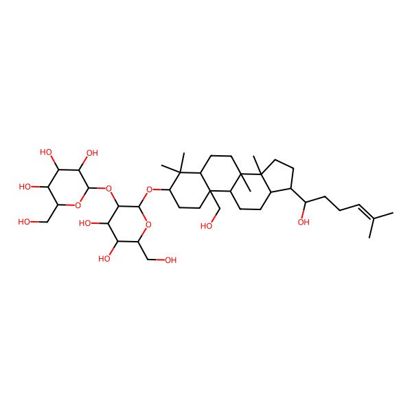 2D Structure of (2S,3R,4S,5S,6R)-2-[(2R,3R,4S,5S,6R)-4,5-dihydroxy-6-(hydroxymethyl)-2-[[10-(hydroxymethyl)-17-(1-hydroxy-5-methylhex-4-enyl)-4,4,8,14-tetramethyl-2,3,5,6,7,9,11,12,13,15,16,17-dodecahydro-1H-cyclopenta[a]phenanthren-3-yl]oxy]oxan-3-yl]oxy-6-(hydroxymethyl)oxane-3,4,5-triol