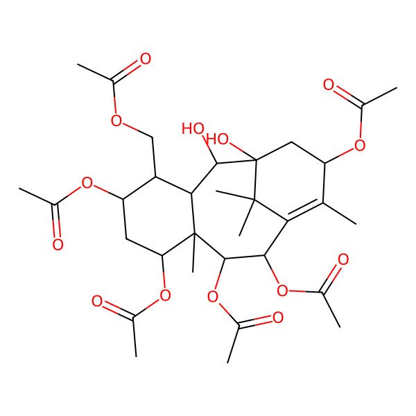 2D Structure of [(1S,2S,3R,4R,5S,7S,8S,9R,10R,13S)-5,7,9,10,13-pentaacetyloxy-1,2-dihydroxy-8,12,15,15-tetramethyl-4-tricyclo[9.3.1.03,8]pentadec-11-enyl]methyl acetate