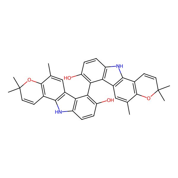 2D Structure of 7-(8-hydroxy-3,3,5-trimethyl-11H-pyrano[3,2-a]carbazol-7-yl)-3,3,5-trimethyl-11H-pyrano[3,2-a]carbazol-8-ol