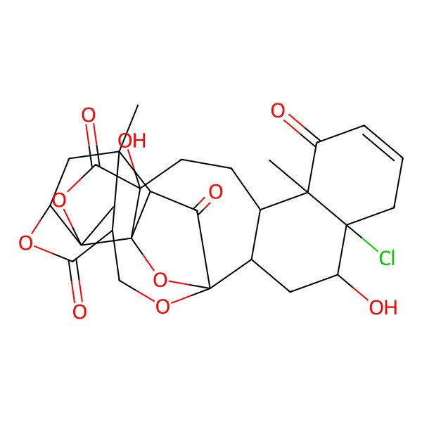 2D Structure of (1R,2S,5S,8S,9S,14R,15R,17R,18R,21S,24R,26S,27S)-14-chloro-5,15-dihydroxy-2,9,26-trimethyl-3,19,23,28-tetraoxaoctacyclo[16.9.1.118,27.01,5.02,24.08,17.09,14.021,26]nonacos-11-ene-4,10,22,29-tetrone