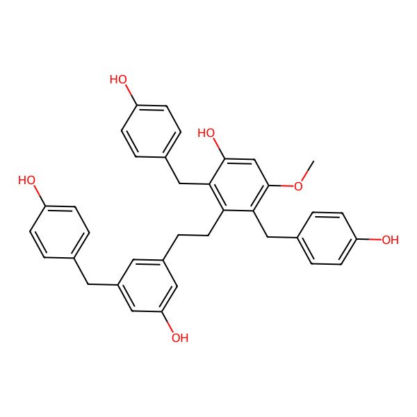 2D Structure of 3,3'-Dihydroxy-5-methoxy-2,5',6-tris-(p-hydroxybenzyl)bibenzyl