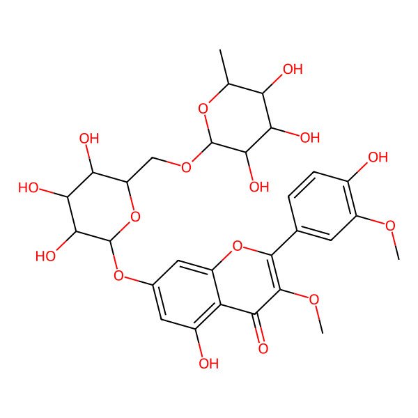 2D Structure of 3,3'-Dimethoxy-4',5-dihydroxy-7-[(6-O-alpha-L-rhamnopyranosyl-beta-D-glucopyranosyl)oxy]flavone