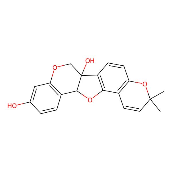 2D Structure of 3,3-Dimethyl-3H,7H-pyrano[2',3':6,7][1]benzofuro[3,2-c][1]benzopyran-6b,10(12bH)-diol