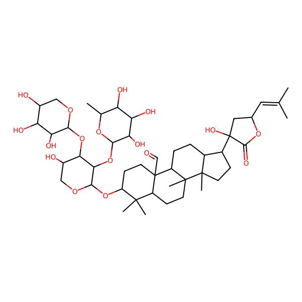 2D Structure of (20R,23R)-3beta-[[2-O-(alpha-L-Rhamnopyranosyl)-3-O-(beta-D-xylopyranosyl)-alpha-L-arabinopyranosyl]oxy]-19-oxo-20,23-dihydroxydammara-24-ene-21-oic acid 21,23-lactone