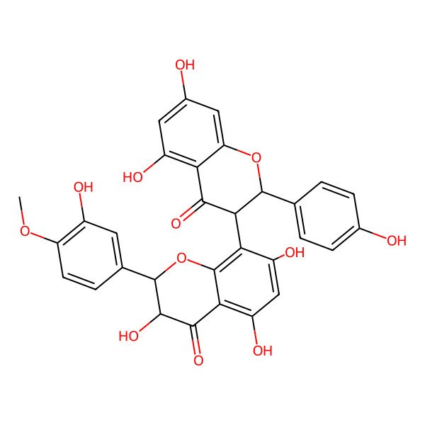 2D Structure of 3'',3''',4',5,5'',7,7''-Heptahydroxy-4'''-methoxy-3,8''-biflavanone