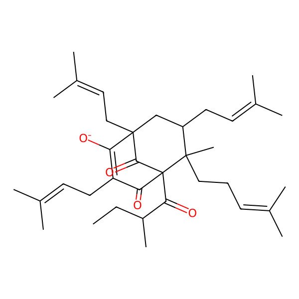 2D Structure of 6-methyl-5-(2-methylbutanoyl)-1,3,7-tris(3-methylbut-2-enyl)-6-(4-methylpent-3-enyl)-4,9-dioxobicyclo[3.3.1]non-2-en-2-olate