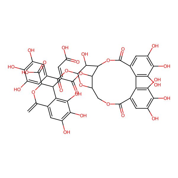 2D Structure of beta-D-Glucopyranose, cyclic-3,6-(4,4',5,5',6,6'-hexahydroxy(1,1'-biphenyl)-2,2'-dicarboxylate) 4-(4-hydrogen-2-(3-carboxy-3,4-dihydro-5,6,7-trihydroxy-1-oxo-1H-2-benzopyran-4-yl)-2-butenedioate)-1-(3,4,5-trihydroxybenzoate)