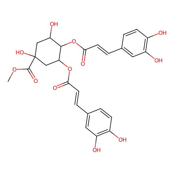 2D Structure of 3,4-Bis[3-(3,4-dihydroxyphenyl)propenoyloxy]-1,5-dihydroxycyclohexane-1-carboxylic acid methyl ester