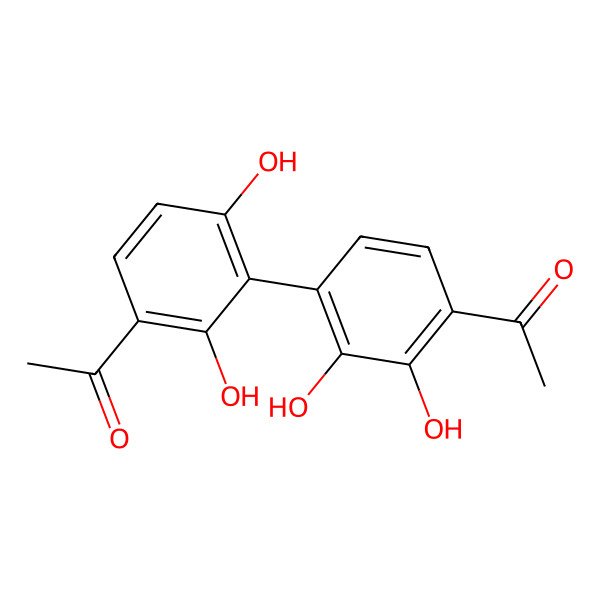 2D Structure of 3',4-Diacetyl-2,2',3,6'-tetrahydroxy-biphenyl 2D Structure of 3',4-Diacetyl-2,2',3,6'-tetrahydroxy-biphenyl