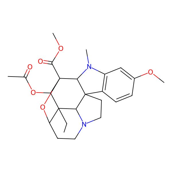 2D Structure of methyl (1R,9R,10S,11R,12S,13R,19R)-11-acetyloxy-12-ethyl-5-methoxy-8-methyl-20-oxa-8,16-diazahexacyclo[10.6.1.110,13.01,9.02,7.016,19]icosa-2(7),3,5-triene-10-carboxylate