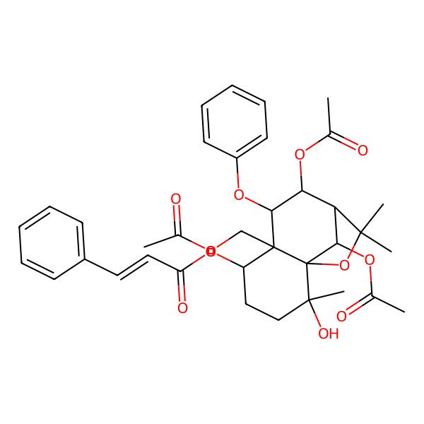 2D Structure of [(2S,5S,7S,8R)-8,12-diacetyloxy-6-(acetyloxymethyl)-2-hydroxy-2,10,10-trimethyl-7-phenoxy-11-oxatricyclo[7.2.1.01,6]dodecan-5-yl] (E)-3-phenylprop-2-enoate