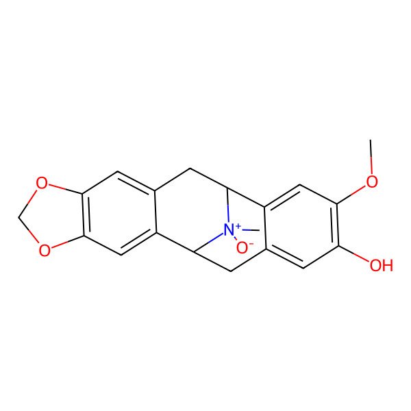 2D Structure of (1S,12S,20R)-15-methoxy-20-methyl-20-oxido-5,7-dioxa-20-azoniapentacyclo[10.7.1.02,10.04,8.013,18]icosa-2,4(8),9,13,15,17-hexaen-16-ol