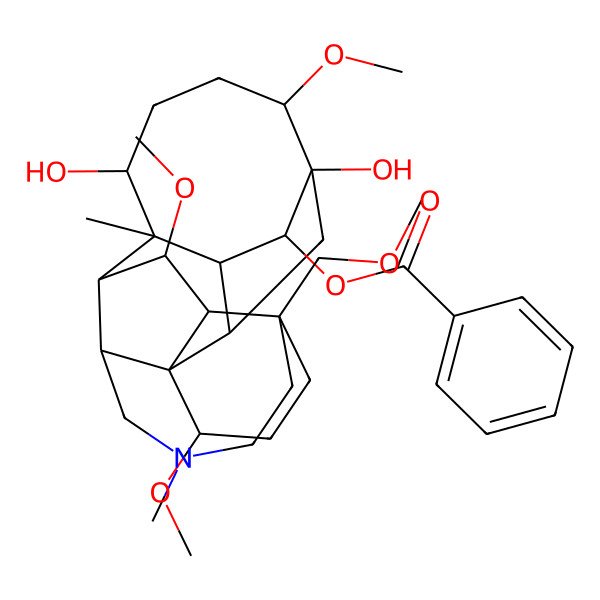 2D Structure of [5,9-Dihydroxy-6,20,22-trimethoxy-17-(methoxymethyl)-10,14-dimethyl-14-azahexacyclo[9.9.2.12,5.01,12.03,10.017,21]tricosan-4-yl] benzoate