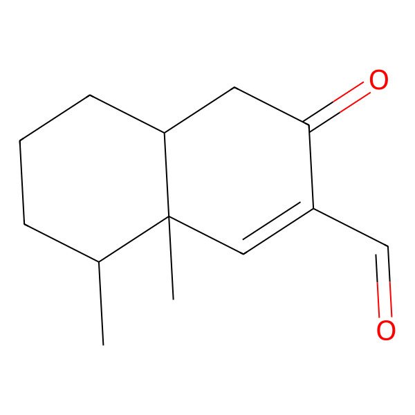 2D Structure of (4aR,8S,8aR)-8,8a-dimethyl-3-oxo-4,4a,5,6,7,8-hexahydronaphthalene-2-carbaldehyde 2D Structure of (4aR,8S,8aR)-8,8a-dimethyl-3-oxo-4,4a,5,6,7,8-hexahydronaphthalene-2-carbaldehyde