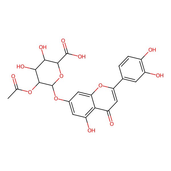 2D Structure of (2S,3S,4S,5R,6S)-5-acetyloxy-6-[2-(3,4-dihydroxyphenyl)-5-hydroxy-4-oxochromen-7-yl]oxy-3,4-dihydroxyoxane-2-carboxylic acid