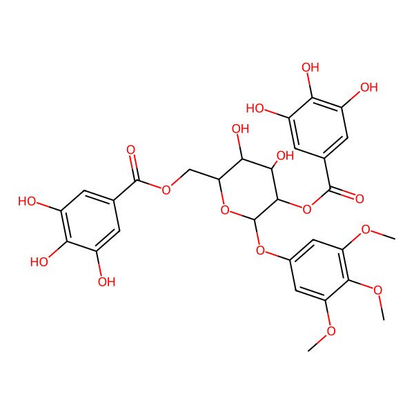 2D Structure of 3,4,5-Trimethoxyphenyl 2-O,6-O-bis(3,4,5-trihydroxybenzoyl)-beta-D-glucopyranoside