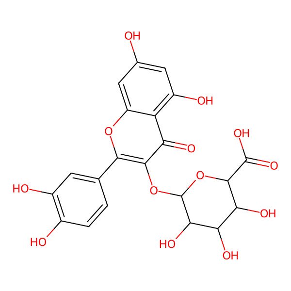 2D Structure of (2S,3S,4S,5R,6R)-6-((2-(3,4-Dihydroxyphenyl)-5,7-dihydroxy-4-oxo-4H-chromen-3-yl)oxy)-3,4,5-trihydroxytetrahydro-2H-pyran-2-carboxylic acid