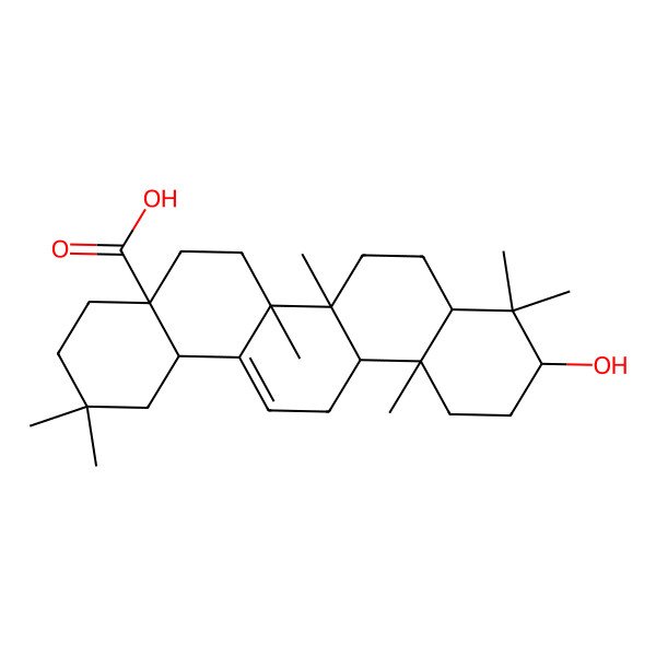 2D Structure of (4aR,6aR,6aS,6bR,8aR,10S,12aR,14bS)-10-hydroxy-2,2,6a,6b,9,9,12a-heptamethyl-1,3,4,5,6,6a,7,8,8a,10,11,12,13,14b-tetradecahydropicene-4a-carboxylic acid
