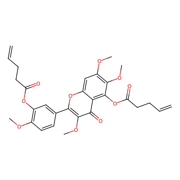 2D Structure of [2-Methoxy-5-(3,6,7-trimethoxy-4-oxo-5-pent-4-enoyloxychromen-2-yl)phenyl] pent-4-enoate
