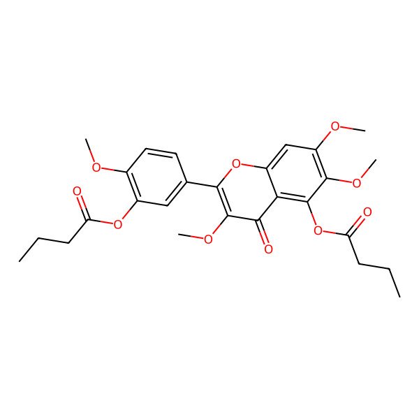 2D Structure of 3',5-Di(butyryloxy)-3,4',6,7-tetramethoxyflavone 2D Structure of 3',5-Di(butyryloxy)-3,4',6,7-tetramethoxyflavone