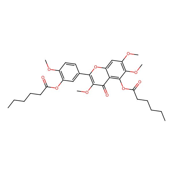 2D Structure of [5-(5-Hexanoyloxy-3,6,7-trimethoxy-4-oxochromen-2-yl)-2-methoxyphenyl] hexanoate